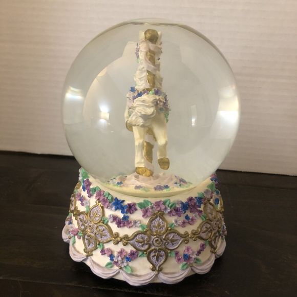 1995 San Francisco Music Box Company Snow Globe Flowers Carousel Horse Vintage - Picture 3 of 11